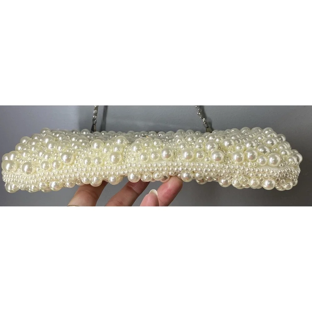 Women Ivory Pearl&Rhinestone Dress Clutch Purse Wedding Prom Crossbody 5x9.5x1